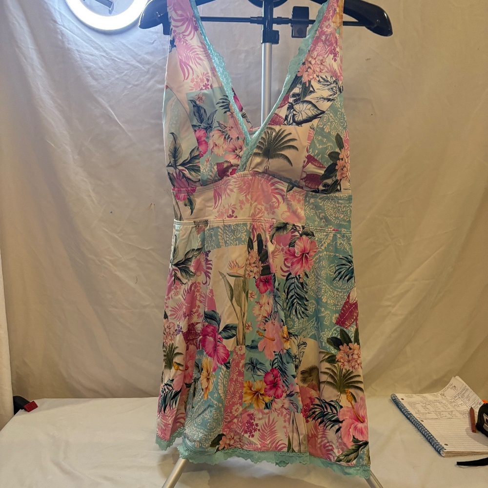 torrid Floral V-Neck Swim Coverup in Aqua and Pink